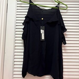 Kobi Halperin Black Ruffle Cold-Shoulder Camisole